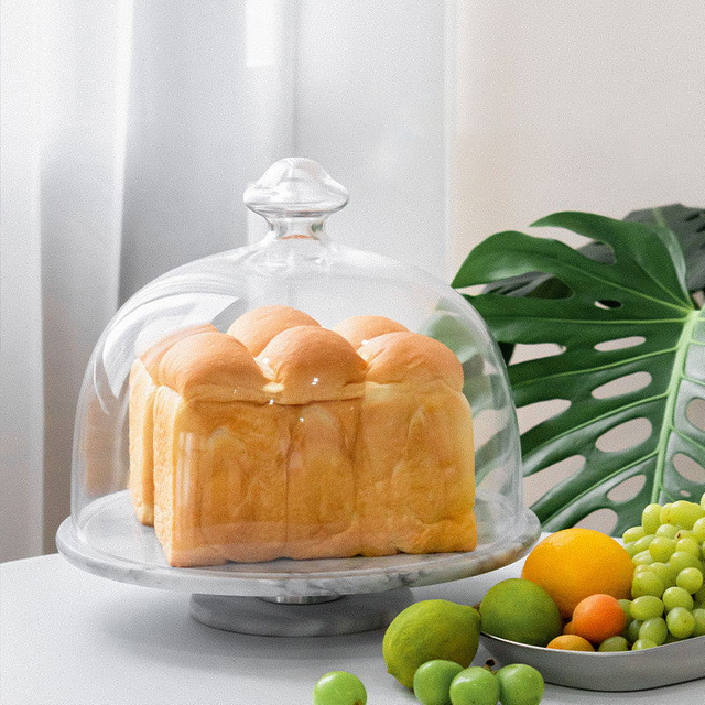 Marble rotating cake tray with glass cover