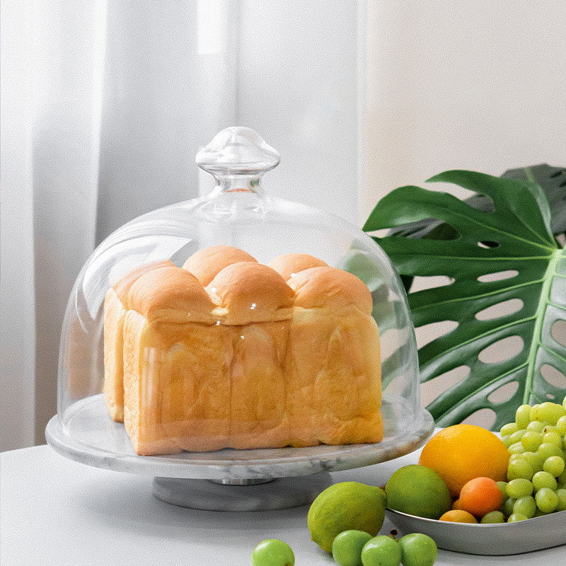Marble rotating cake tray with glass cover