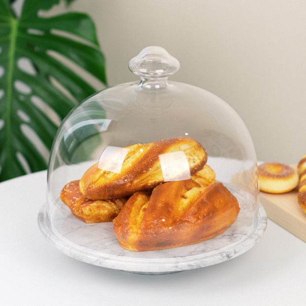 Marble rotating cake tray with glass cover