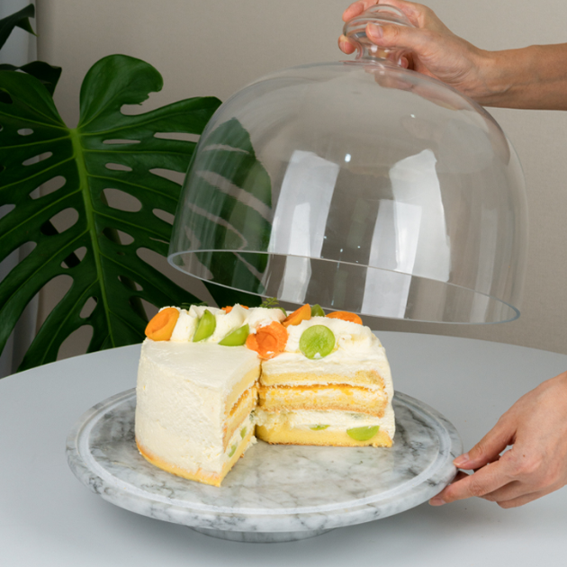 Marble rotating cake tray with glass cover