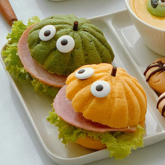 Homemade Delicious Halloween Pumpkin Pineapple Bun Sandwich